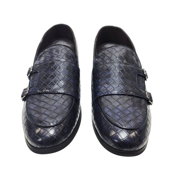 Mens Italian Style Blue Loafers Double Monk Straps Textured SZ 45 US 11.5 Shoes - Picture 5 of 14
